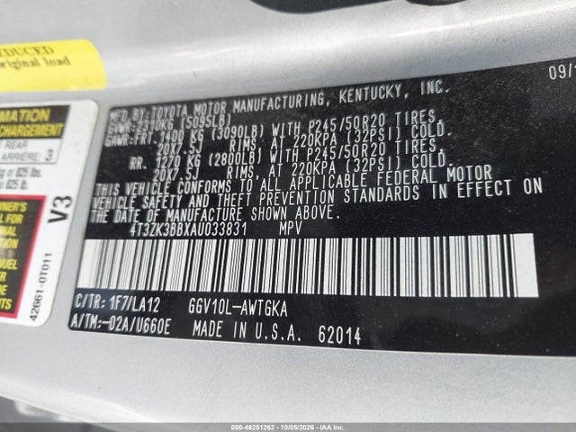 Продаж на аукціоні авто 2010 Toyota Venza Base V6, vin: 4T3ZK3BBXAU033831, номер лоту: 46251262