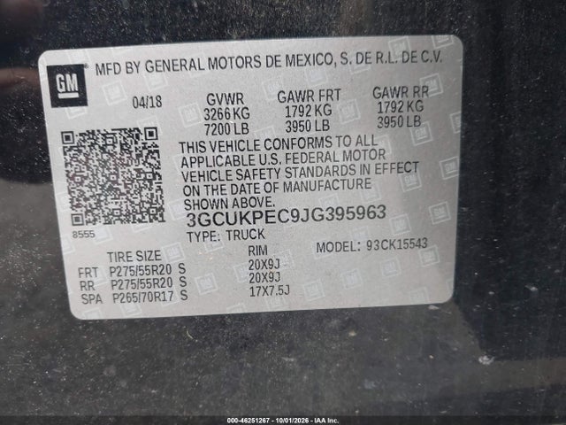 Продаж на аукціоні авто 2018 Chevrolet Silverado 1500 Custom, vin: 3GCUKPEC9JG395963, номер лоту: 46251267