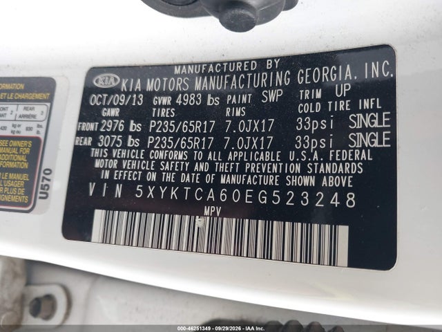 Aukcja sprzedaży 2014 Kia Sorento Lx, vin: 5XYKTCA60EG523248, numer aukcji: 46251349
