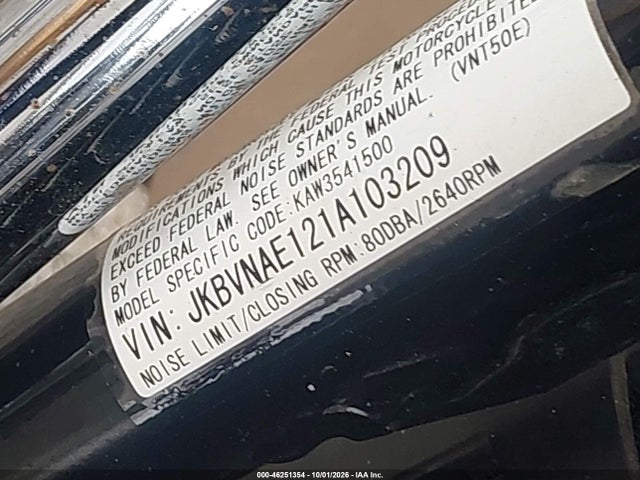 Aukcja sprzedaży 2001 Kawasaki Vn1500 E, vin: JKBVNAE121A103209, numer aukcji: 46251354