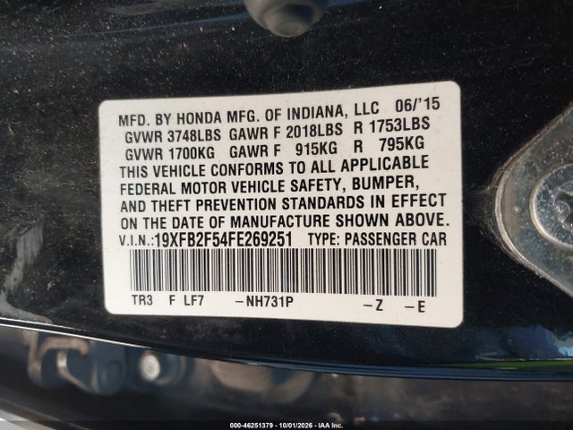 Honda Civic Lx 2015 19XFB2F54FE269251 Image 9