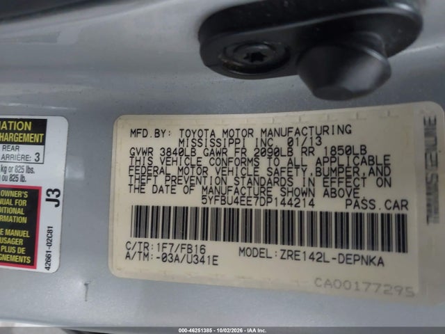Aukcja sprzedaży 2013 Toyota Corolla Le, vin: 5YFBU4EE7DP144214, numer aukcji: 46251385