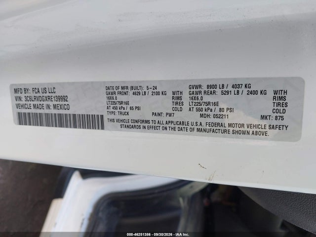 Aukcja sprzedaży 2024 Ram Promaster 2500 Tradesman High Roof 159 Wb W/pass Seat, vin: 3C6LRVDGXRE139992, numer aukcji: 46251386