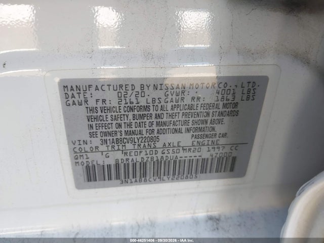 Aukcja sprzedaży 2020 Nissan Sentra Sv Xtronic Cvt, vin: 3N1AB8CV9LY220805, numer aukcji: 46251406