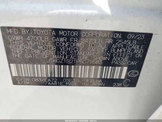 Продажа на аукционе авто 2023 Lexus Is 350 F Sport, vin: JTHGZ1B21P5071583, номер лота: 46251415