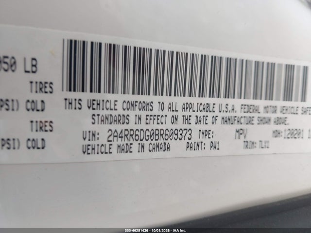 Auction sale of the 2011 Chrysler Town & Country Limited, vin: 2A4RR6DG0BR609373, lot number: 46251436