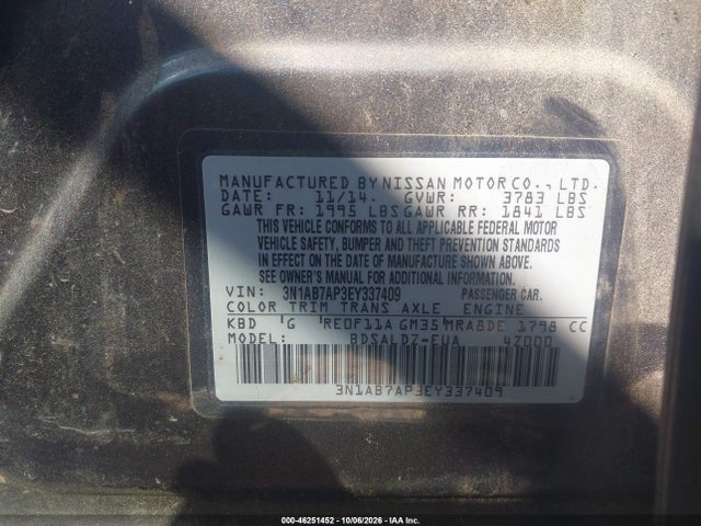 Auction sale of the 2014 Nissan Sentra Sv, vin: 3N1AB7AP3EY337409, lot number: 46251452