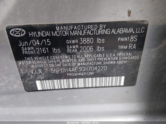 Продажа на аукционе авто 2016 Hyundai Elantra Se, vin: 5NPDH4AE3GH704220, номер лота: 46251482