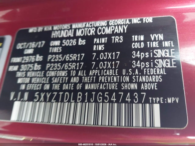 Продаж на аукціоні авто 2018 Hyundai Santa Fe Sport 2.4l, vin: 5XYZTDLB1JG547437, номер лоту: 46251510