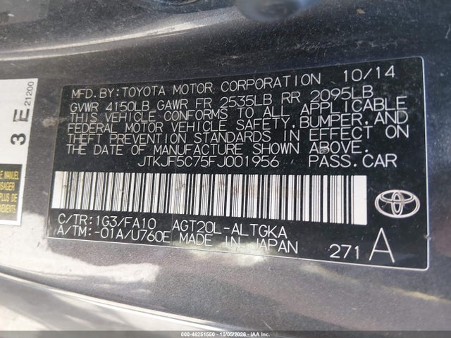 2015 Scion Tc მანქანა იყიდება აუქციონზე, vin: JTKJF5C75FJ001956, აუქციონის ნომერი: 46251550