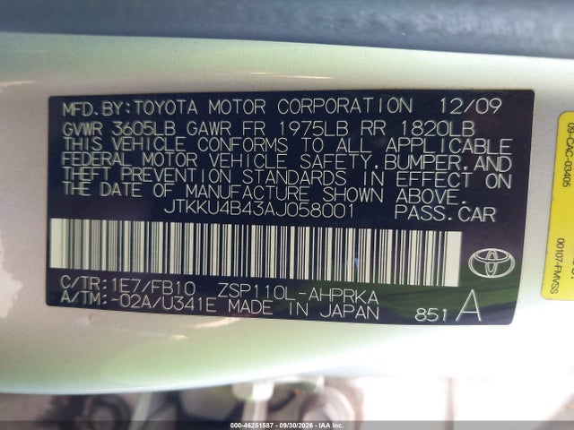Продажа на аукционе авто 2010 Scion Xd, vin: JTKKU4B43AJ058001, номер лота: 46251587