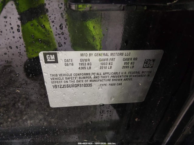 Продаж на аукціоні авто 2016 Chevrolet Malibu Hybrid, vin: 1G1ZJ5SUXGF310335, номер лоту: 46251625