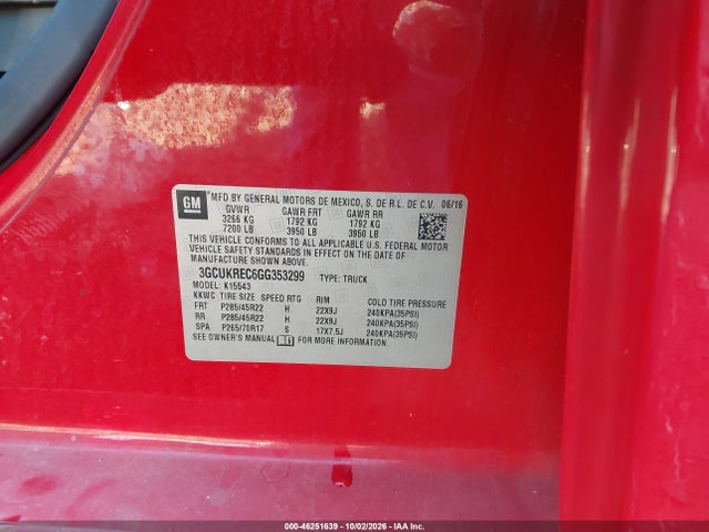 Aukcja sprzedaży 2016 Chevrolet Silverado 1500 2lt, vin: 3GCUKREC6GG353299, numer aukcji: 46251639