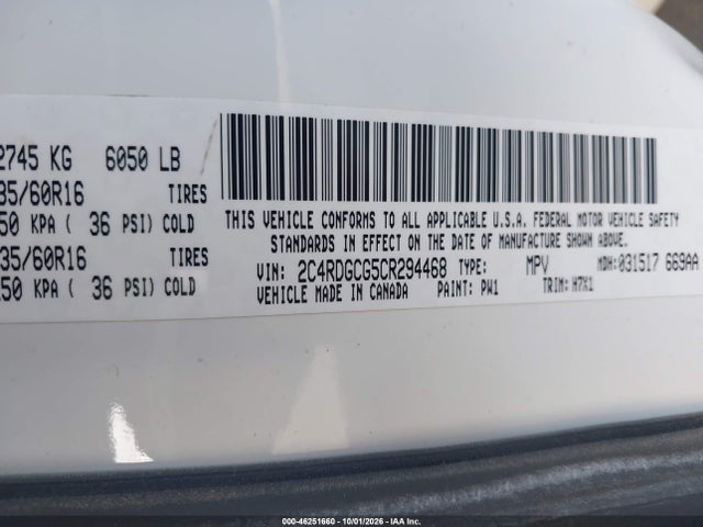 Aukcja sprzedaży 2012 Dodge Grand Caravan Sxt, vin: 2C4RDGCG5CR294468, numer aukcji: 46251660