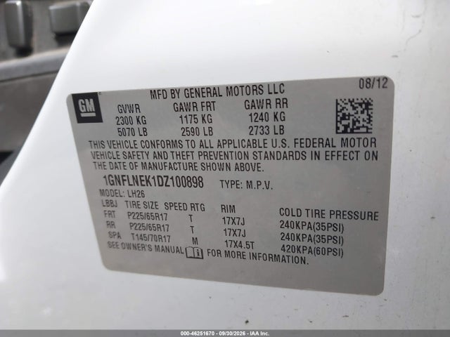 2013 Chevrolet Equinox 2lt მანქანა იყიდება აუქციონზე, vin: 1GNFLNEK1DZ100898, აუქციონის ნომერი: 46251670