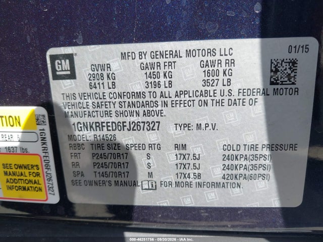 Chevrolet Traverse Ls 2015 1GNKRFED6FJ267327 Image 9