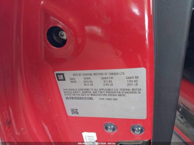 46251780 :رقم المزاد ، 2G1FB1EV6A9121940 vin ، 2010 Chevrolet Camaro 1lt مزاد بيع
