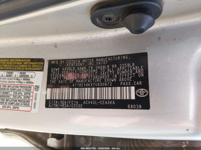 Продаж на аукціоні авто 2007 Toyota Camry Se, vin: 4T1BE46KX7U690672, номер лоту: 46251782