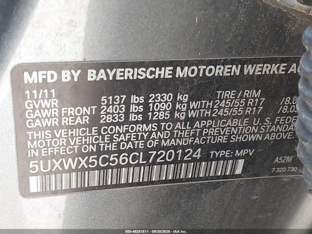 Aukcja sprzedaży 2012 Bmw X3 Xdrive28i, vin: 5UXWX5C56CL720124, numer aukcji: 46251811