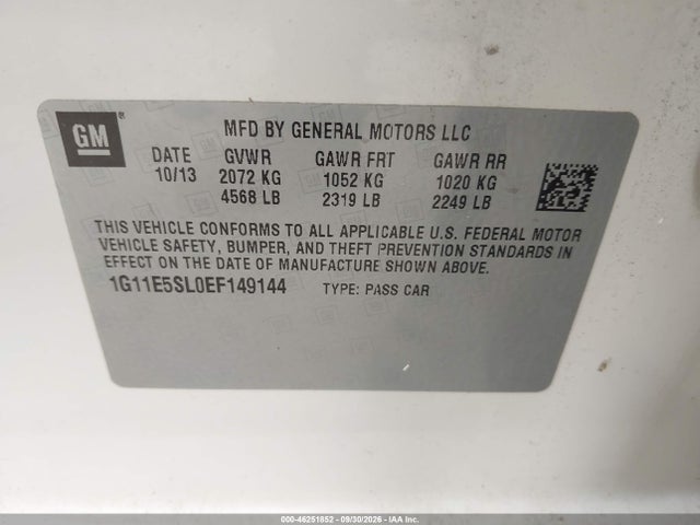 Продажа на аукционе авто 2014 Chevrolet Malibu 2lt, vin: 1G11E5SL0EF149144, номер лота: 46251852