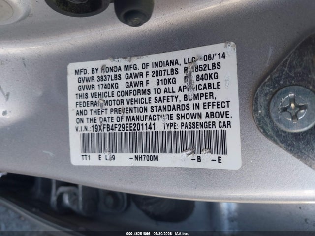 Aukcja sprzedaży 2014 Honda Civic Hybrid, vin: 19XFB4F29EE201141, numer aukcji: 46251866