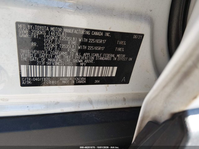 46251870 :رقم المزاد ، 2T3F1RFV1MC221155 vin ، 2021 Toyota Rav4 Le مزاد بيع