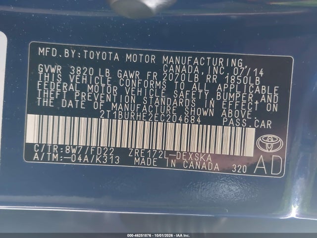 Продаж на аукціоні авто 2014 Toyota Corolla S Plus, vin: 2T1BURHE2EC204684, номер лоту: 46251876