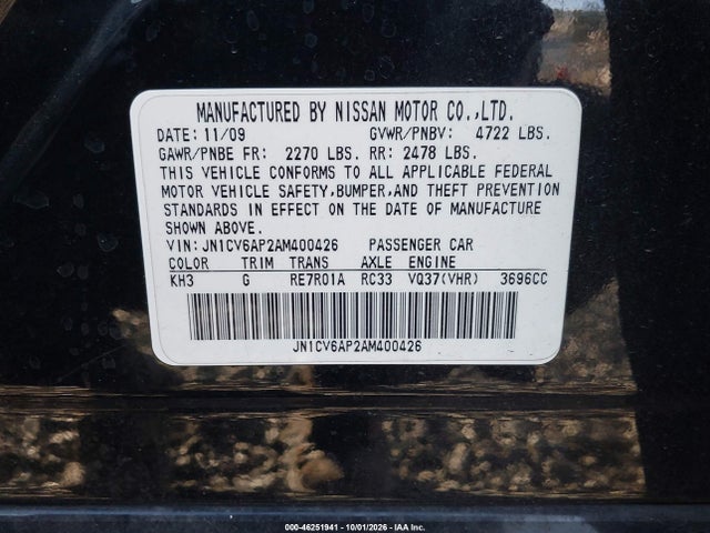 Продаж на аукціоні авто 2010 Infiniti G37 Journey, vin: JN1CV6AP2AM400426, номер лоту: 46251941