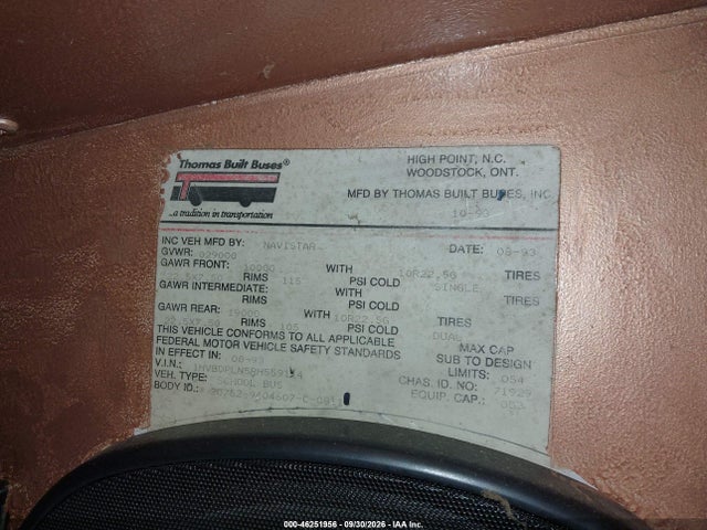 Продажа на аукционе авто 1994 International 3000 3600, vin: 1HVBDPLN5RH559114, номер лота: 46251956