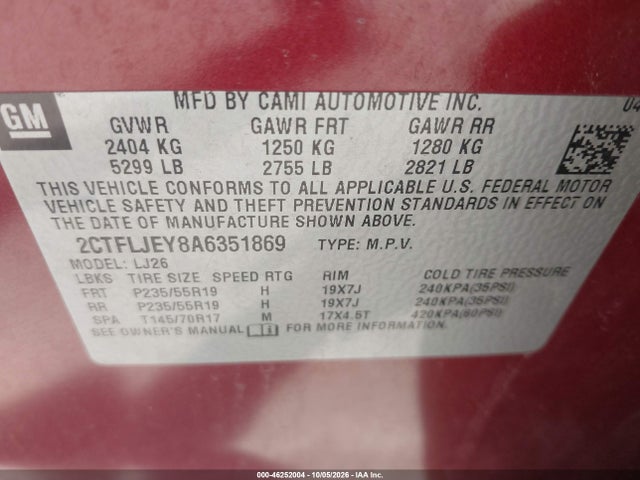 Продажа на аукционе авто 2010 Gmc Terrain Slt-2, vin: 2CTFLJEY8A6351869, номер лота: 46252004