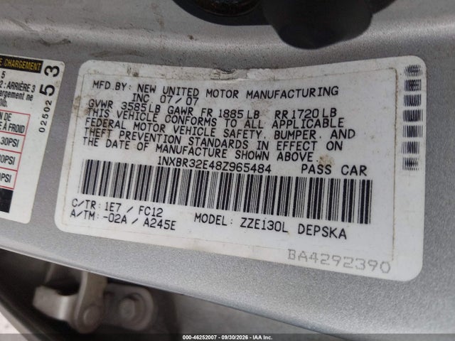 Aukcja sprzedaży 2008 Toyota Corolla S, vin: 1NXBR32E48Z965484, numer aukcji: 46252007