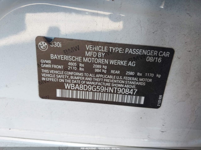 46252048 :رقم المزاد ، WBA8D9G59HNT90847 vin ، 2017 Bmw 330i Xdrive مزاد بيع