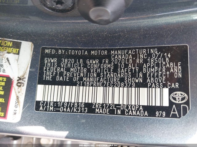 2014 Toyota Corolla Le Eco მანქანა იყიდება აუქციონზე, vin: 2T1BPRHE7EC208379, აუქციონის ნომერი: 46252100