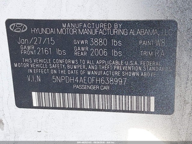 Hyundai ELANTRA SE 2015 5NPDH4AE0FH638997 Image 9