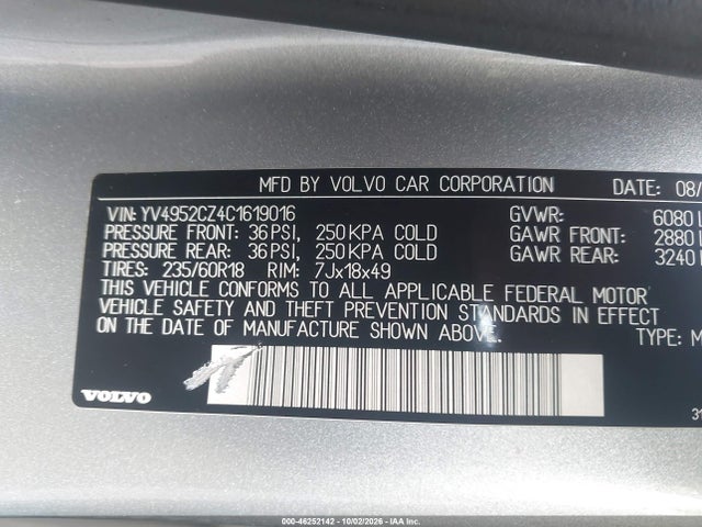 Продажа на аукционе авто 2012 Volvo Xc90 3.2/3.2 Platinum/3.2 Premier Plus, vin: YV4952CZ4C1619016, номер лота: 46252142