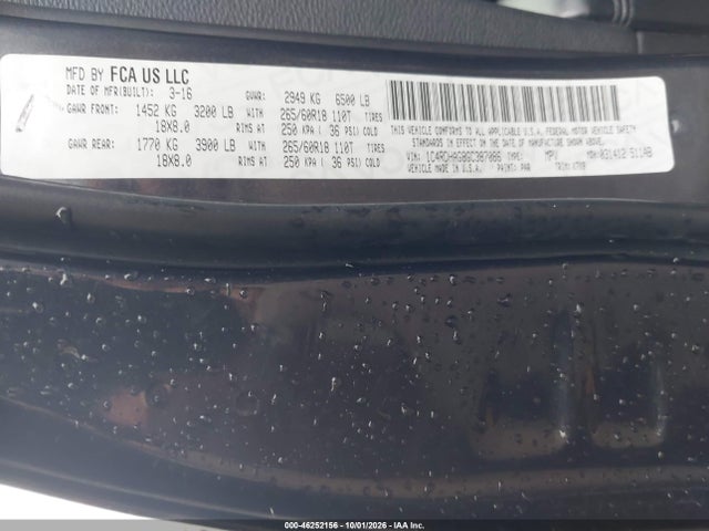 Продаж на аукціоні авто 2016 Dodge Durango Sxt, vin: 1C4RDHAG8GC387086, номер лоту: 46252156