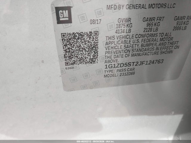 2018 Chevrolet Malibu Lt მანქანა იყიდება აუქციონზე, vin: 1G1ZD5ST2JF124763, აუქციონის ნომერი: 46252212