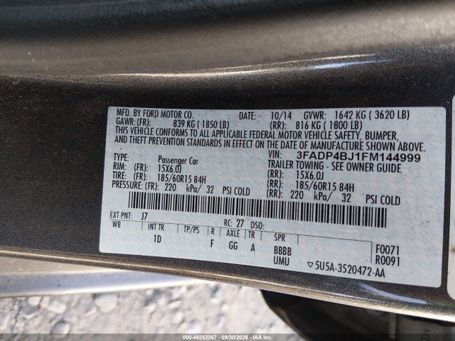 Aukcja sprzedaży 2015 Ford Fiesta Se, vin: 3FADP4BJ1FM144999, numer aukcji: 46252267
