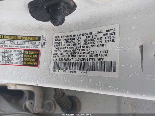 Aukcja sprzedaży 2012 Honda Cr-v Ex-l, vin: 5J6RM3H71CL032984, numer aukcji: 46252299