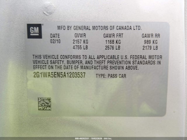 Aukcja sprzedaży 2010 Chevrolet Impala Ls, vin: 2G1WA5EN5A1203537, numer aukcji: 46252331