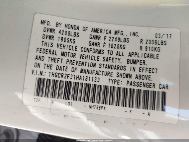 1HGCR2F31HA181133 Honda ACCORD LX