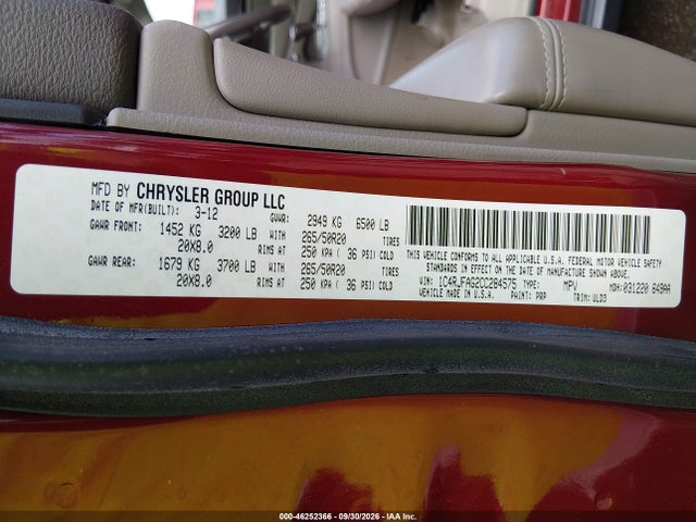 46252366 :رقم المزاد ، 1C4RJFAG2CC284575 vin ، 2012 Jeep Grand Cherokee Laredo مزاد بيع