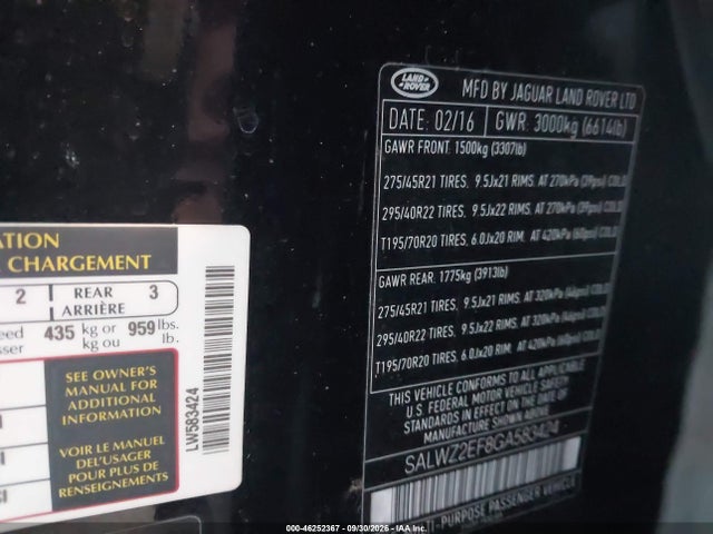 Продажа на аукционе авто 2016 Land Rover Range Rover Sport 5.0l V8 Supercharged Svr, vin: SALWZ2EF8GA583424, номер лота: 46252367