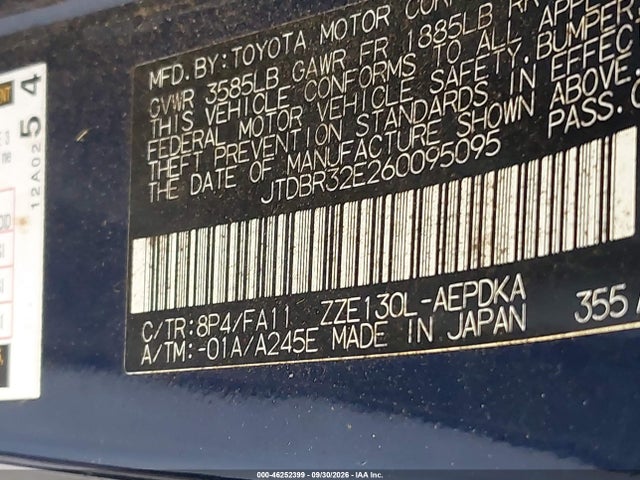 46252399 :رقم المزاد ، JTDBR32E260095095 vin ، 2006 Toyota Corolla Ce مزاد بيع