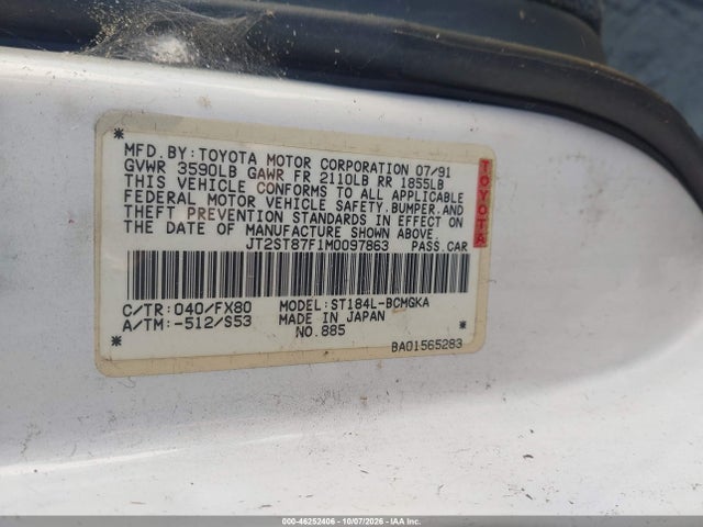 46252406 :رقم المزاد ، JT2ST87F1M0097863 vin ، 1991 Toyota Celica Gt مزاد بيع
