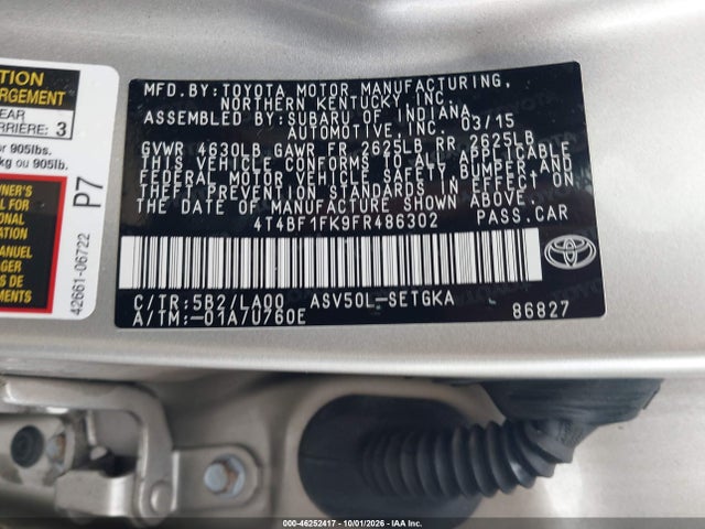 Продаж на аукціоні авто 2015 Toyota Camry Xle, vin: 4T4BF1FK9FR486302, номер лоту: 46252417