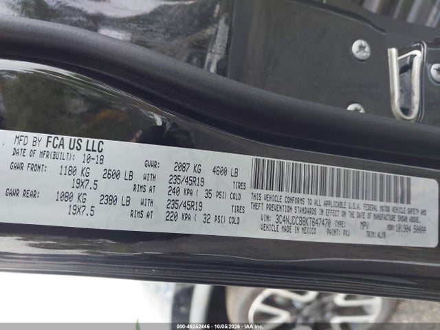 2019 Jeep Compass Limited 4x4 მანქანა იყიდება აუქციონზე, vin: 3C4NJDCB8KT647470, აუქციონის ნომერი: 46252446