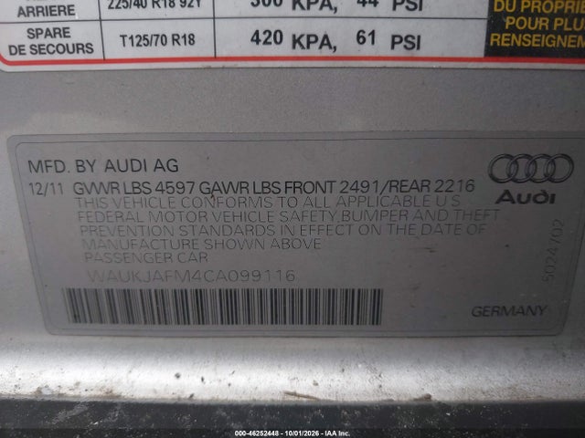 Aukcja sprzedaży 2012 Audi A3 2.0 Tdi Premium, vin: WAUKJAFM4CA099116, numer aukcji: 46252448