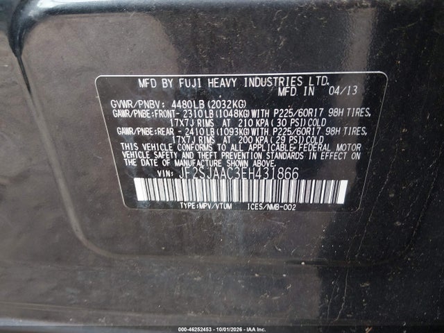 46252453 :رقم المزاد ، JF2SJAAC3EH431866 vin ، 2014 Subaru Forester 2.5i مزاد بيع