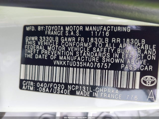 VNKKTUD35HA076757 Toyota YARIS L